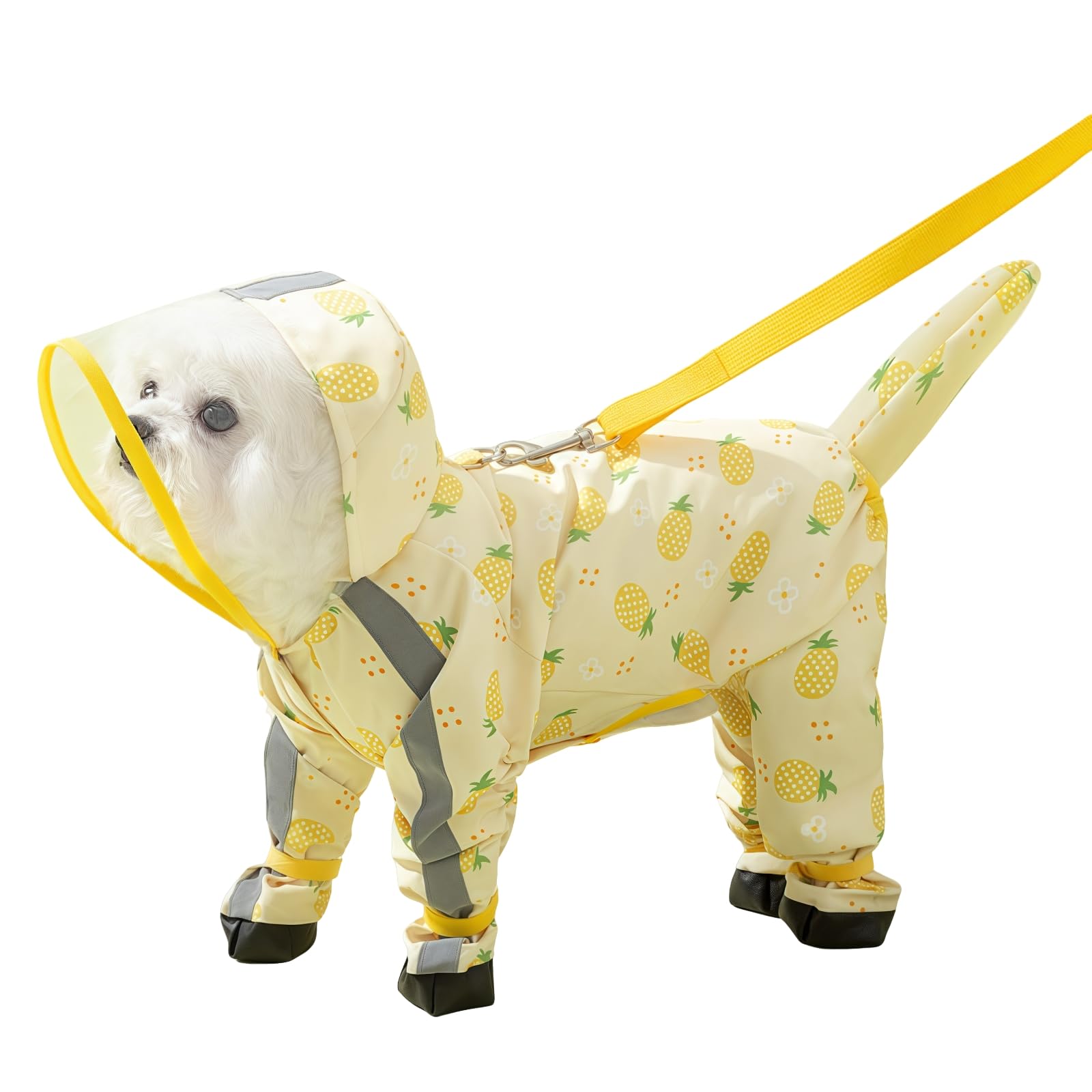 Impermeabile per cani con stivali – Giacca antipioggia per animali domestici impermeabile a copertura completa con cappuccio, copertura della coda rimovibile, suola in PU, anello per guinzaglio