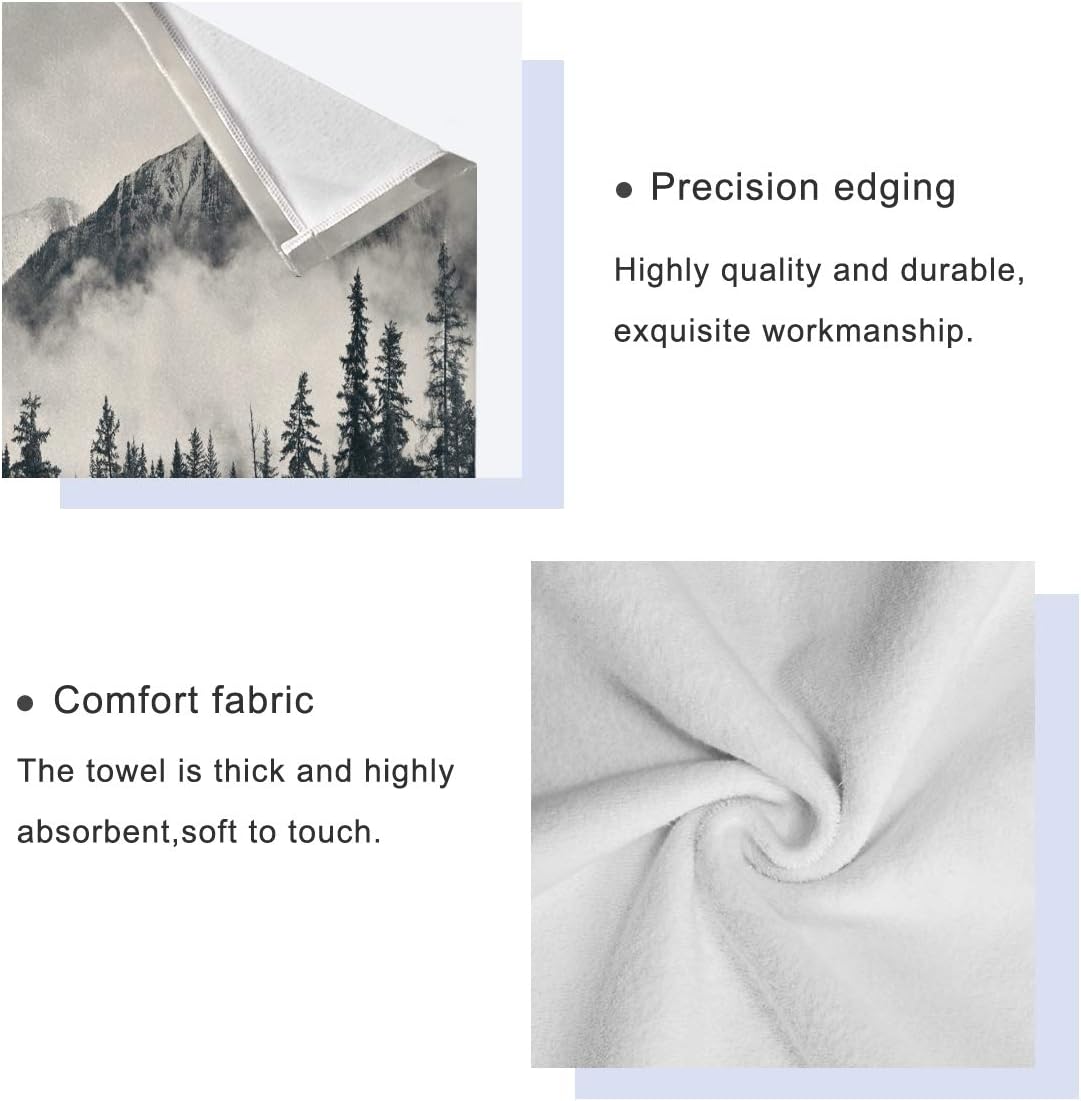 Towel Set Mountain Forest Tree Foggy 3 Piece Soft Bath Towel Highly Absorbent Washcloth for Bathroom Kitchen Hotel Gym Swim Towels