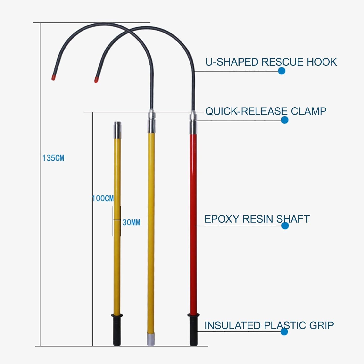 Insulated Rescue Pole Body Rescue Hook, Anti-electrocution Rescue Hook, High Voltage Insulated Retractable, Openings for Electricians, Lineman(Green,2m/6.5ft)