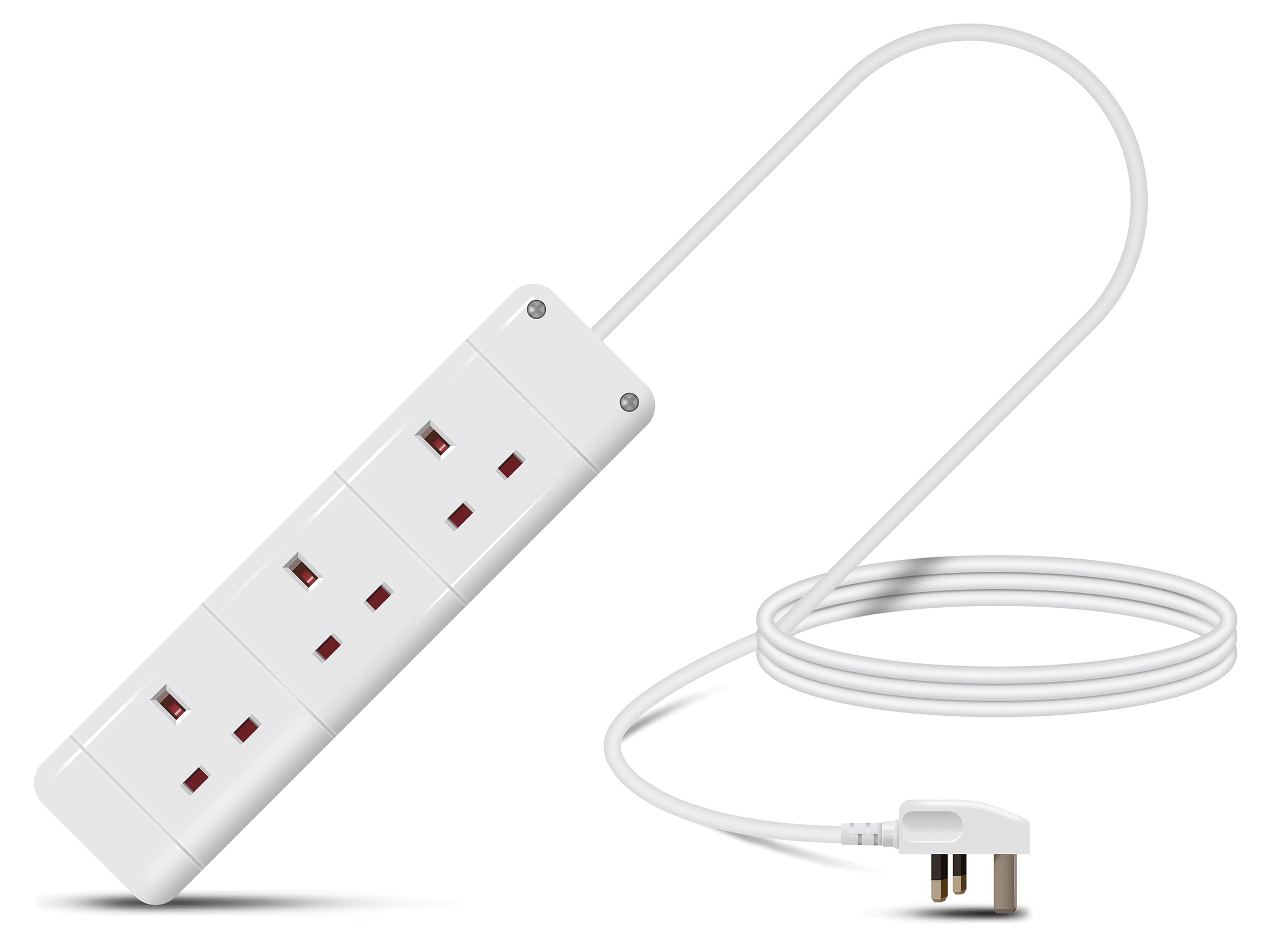 Eagle Three Gang Mains Power 13A Extension Socket to 13A UK Plug Lead Cable, British Standards BS1363 2m