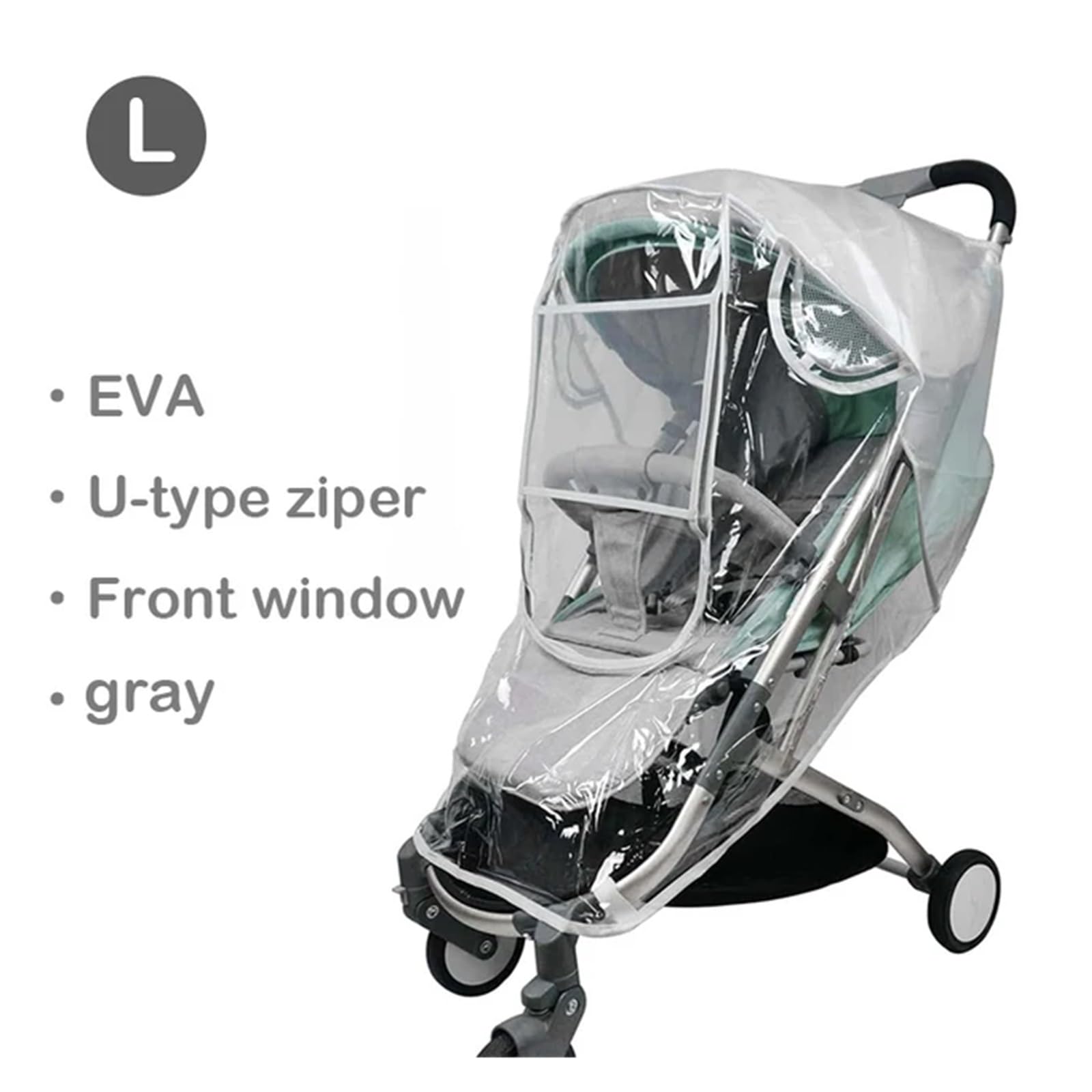 Regenschutz Kinderwagen Eva Kinderwagen Zubehör wasserdichte Regen Abdeckung Transparent Wind Staub Schild Reißverschluss Öffnen for Kinderwagen Regenmantel(Eva-U Open-Gray-L)