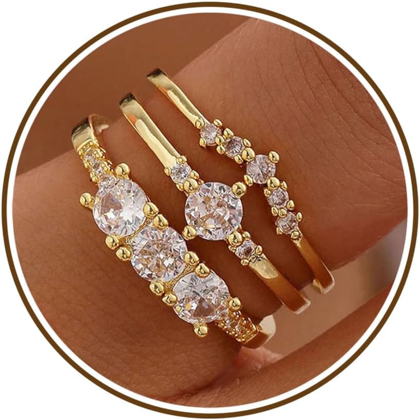 JSJOY Stackable Rings for Women, 14K Gold Ring for Women Cubic Zirconia Rings Size 5-10 Mothers Day Gifts for Mom Daughter Wedding Anniversaries Gifts for Her Wife