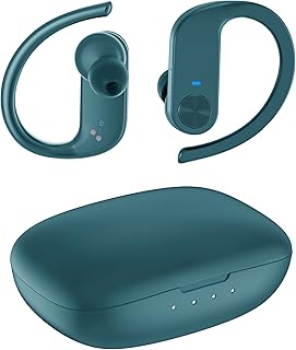 LASUNEY Wireless Earbuds, 35H Playtime Bluetooth Headphones with Mics and Charging Case for iPhone Android, Waterproof Running Headphones for Gym Workout, Hi-Fi Sound Over Ear Buds with Earhooks-Green