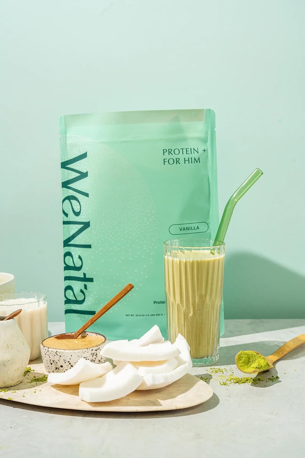 WeNatal Prenatal Protein+ for Him Protein Powder with Zinc, Selenium, CoQ10 and L-Carnitine, 20g Clean Protein for Male Fertility, Hormone Health and Energy, Non-GMO Vanilla Flavor