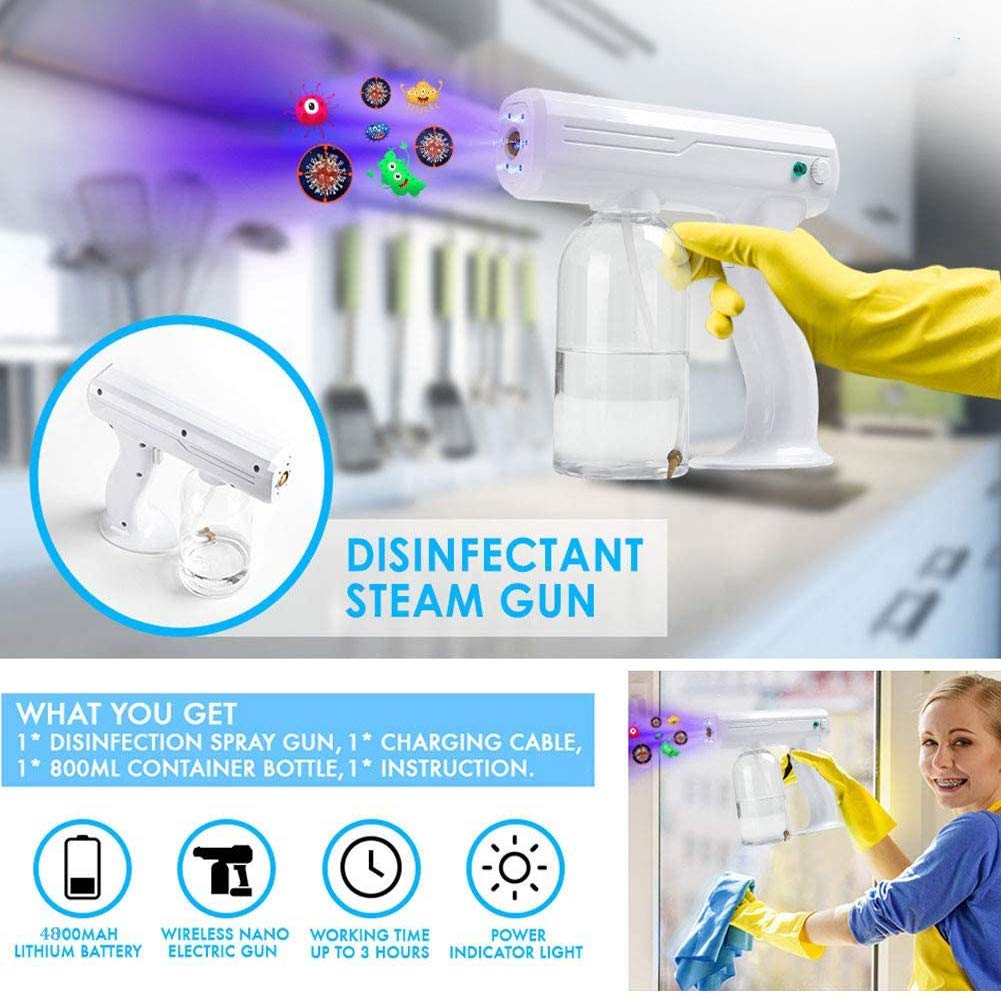 Portable Nano Atomizer Spray Gun - 27oz Cordless Mist Sprayer With Blue Light For Home, Car & Garden