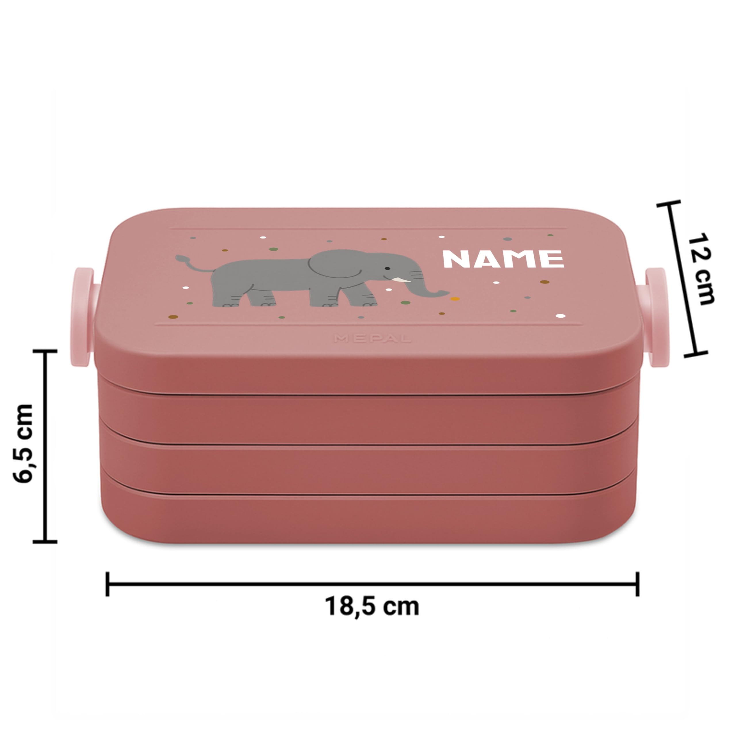printplanet® Personalisierbare Brotdose „Layout Elefant“ – Lunchbox/Bento Box von Mepal – mit eigenem Namen oder Wunschtext – Farbe Vivid Mauve – BPA-frei – Geschenkidee