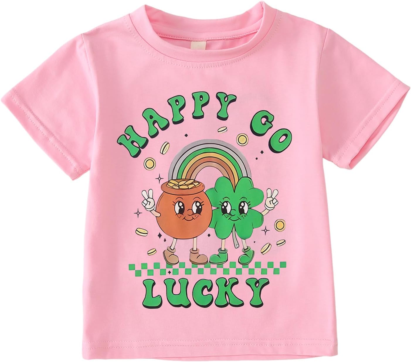 SOFEON Toddler St Patrick's Day Shirt Baby Girls Boys Happy Go Lucky Shamrock Rainbow T-Shirt Irish Clover Graphic Tees Tops