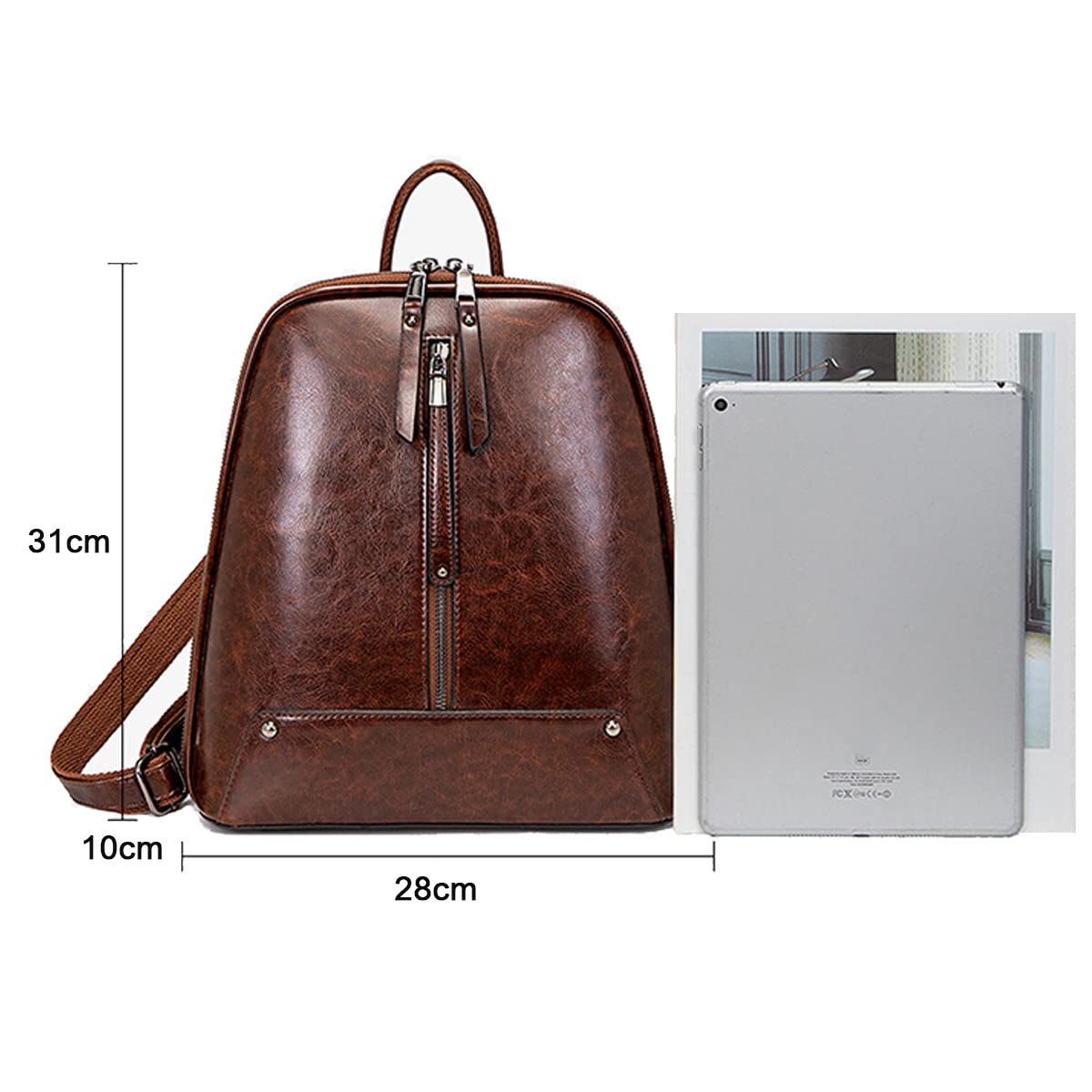 Bolsos Mochila Mujer Impermeable Cuero Bolsos bandolera Bolso Casual Viaje Mochilas Marrón