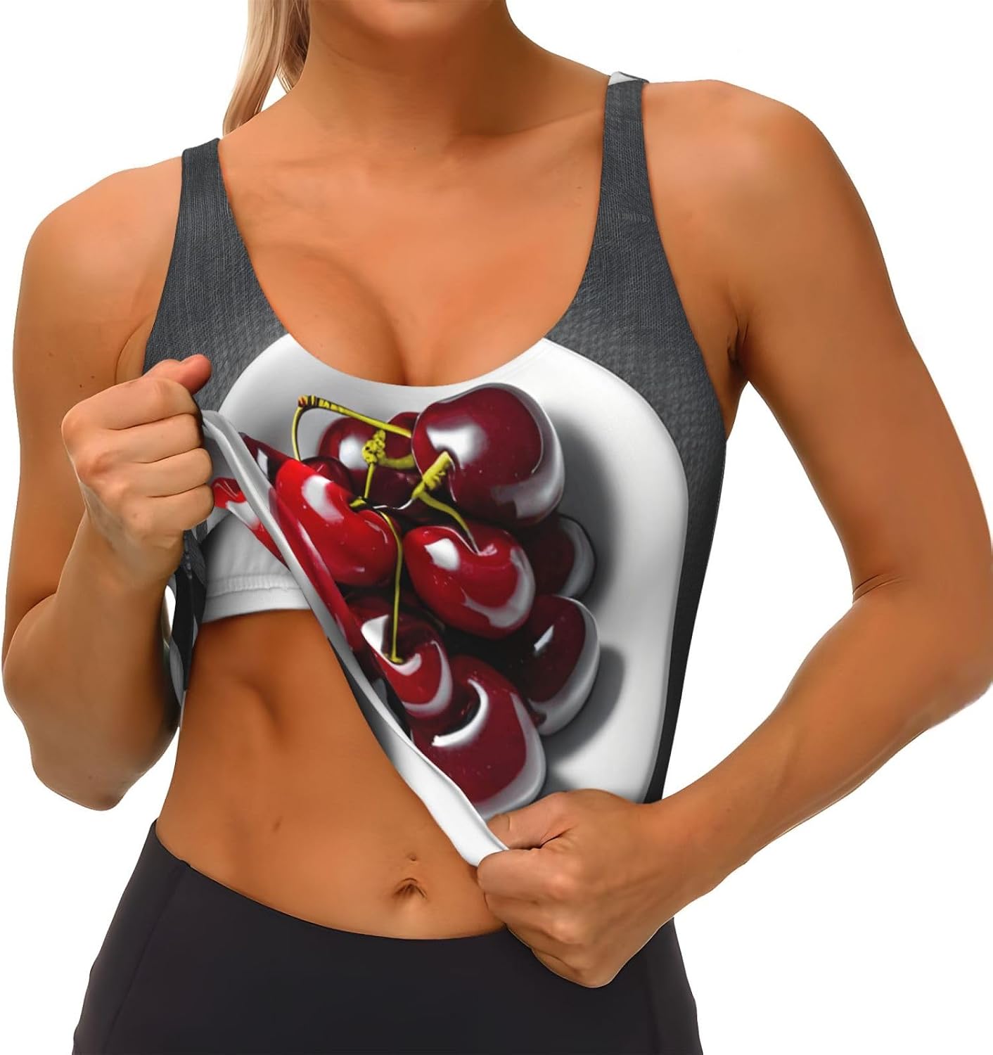 Fresh Cherry Print High Impact Sports Bras,Longline Sports Bra,Perfect For Yoga,Running And Gym Workouts