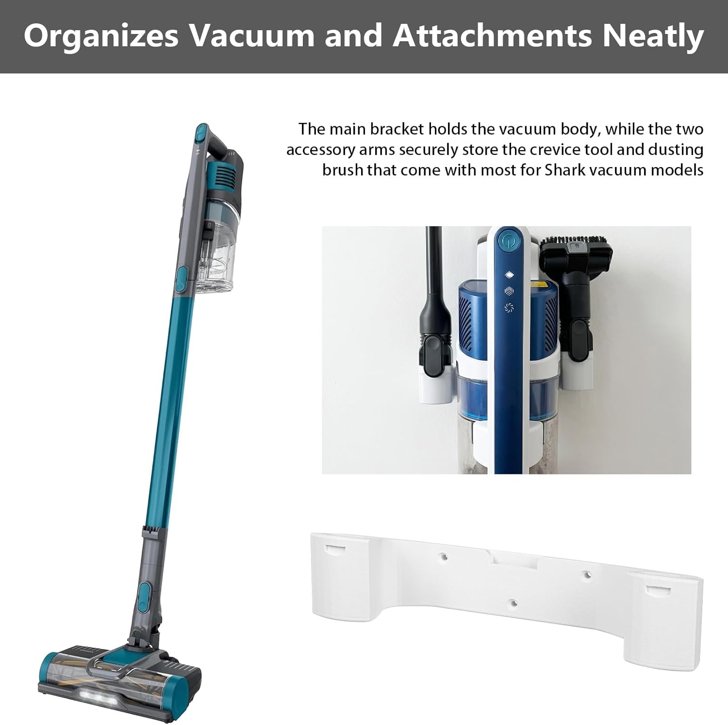 Wall Mount compatible with Shark Vacuum, Storage Bracket with Dual Attachment Holder for Cordless Vacuum Cleaner, Wall Mounted Organizer for Garage and Home