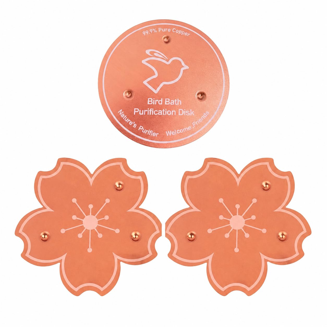 3 Pcs Copper Bird Bath Purification Disc, Physical Safe Copper Disk for Bird Bath All Season, Discs for Cleaner Water Fit Outdoor Birdbaths Plate