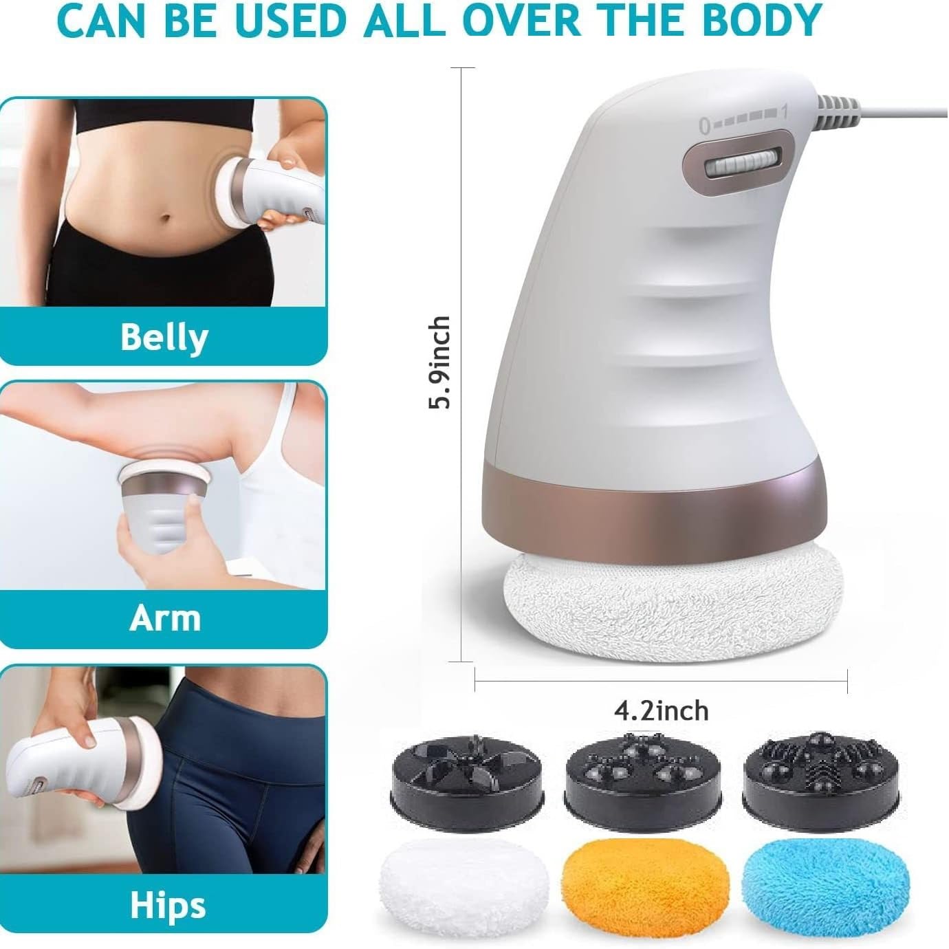 Massaggiatore Anticellulite Professionale, 3 Testine Intercambiabili e 3 Pad Lavabili Sollevamento,Ringiovanisce, Tonifica e Illumina la Pelle per Pancia, Glutei, Gambe