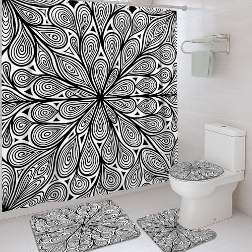 Ensemble rideau de douche imperméable moderne 183x183 motif feuille géométrique - 2