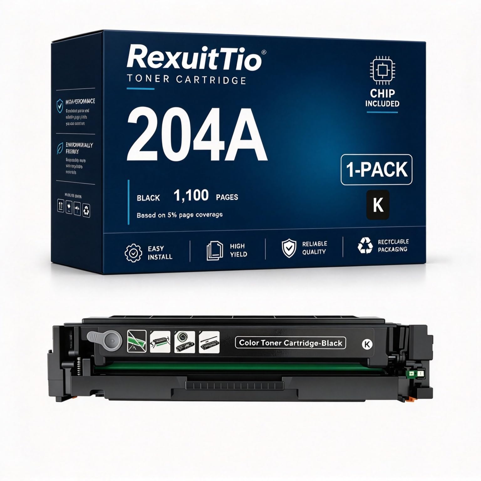 204A Remplacement de Cartouche de Toner Compatible à Haut rendement pour CF510A avec la dernière Puce, Convient à l'imprimante Laser HP M154nw M154a M180nw, Noir