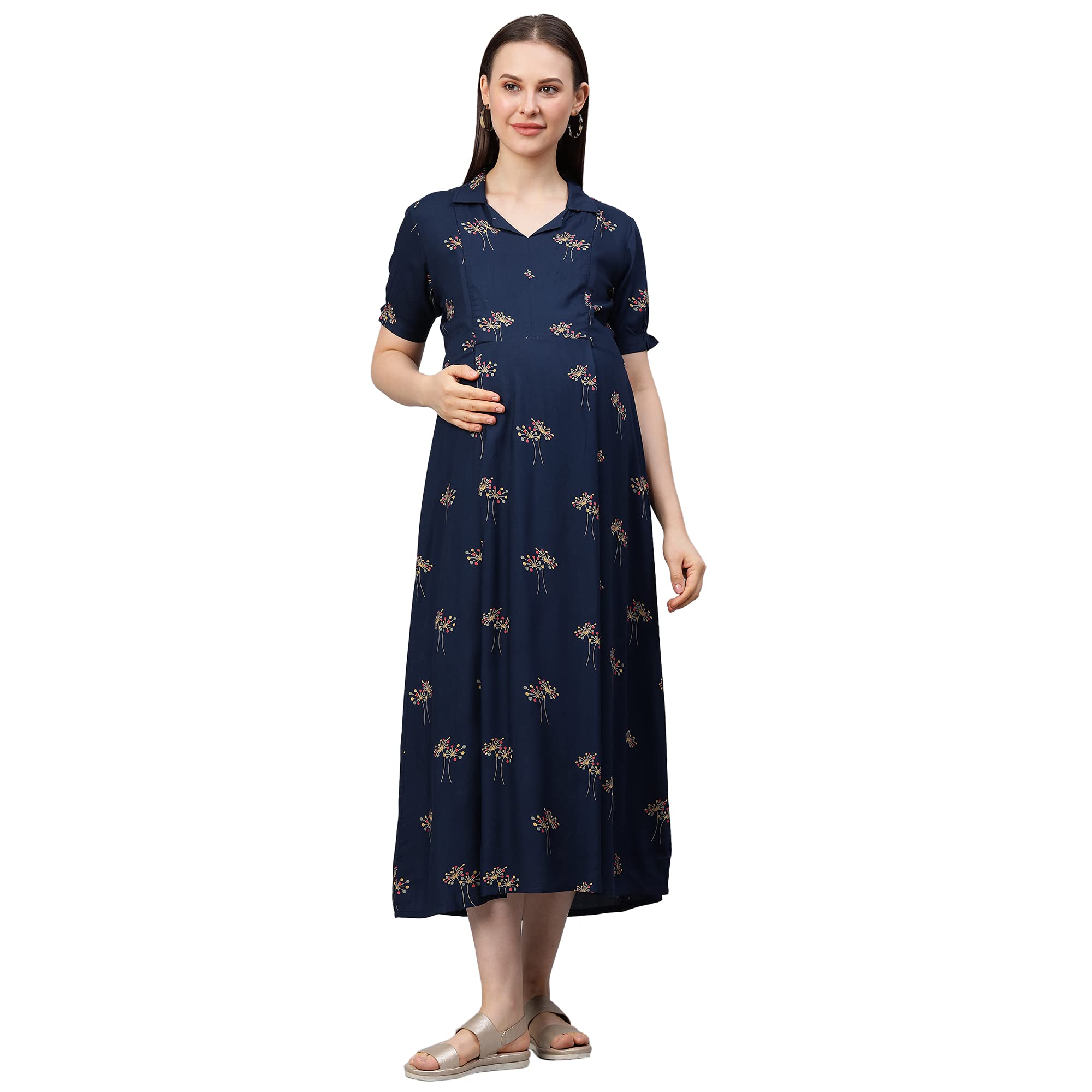 MomToBeWomen's Rayon Maternity Dress/Pregnancy Dress/Easy Breast Feeding/Breastfeeding Dress/Western Dress with Zippers for Nursing Pre and Post Pregnancy