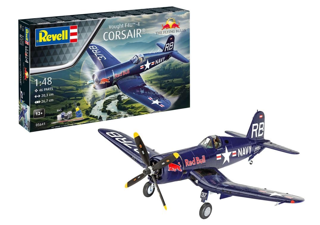 Revell Gift Set 05641 F4U-4 Corsair: Flying Bulls 25th Anniversary 1:48 Scale Unbuilt Plastic Model Kit with Accessories