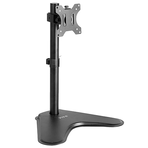 VIVO Single Monitor Desk Stand, Holds Screens up to 32 inch Regular and 38 inch Ultrawide, Freestanding VESA Steel Mount Base, Adjustable Height, Tilt, Swivel, Rotation, Black, STAND-V001H - 18" Tall - Black