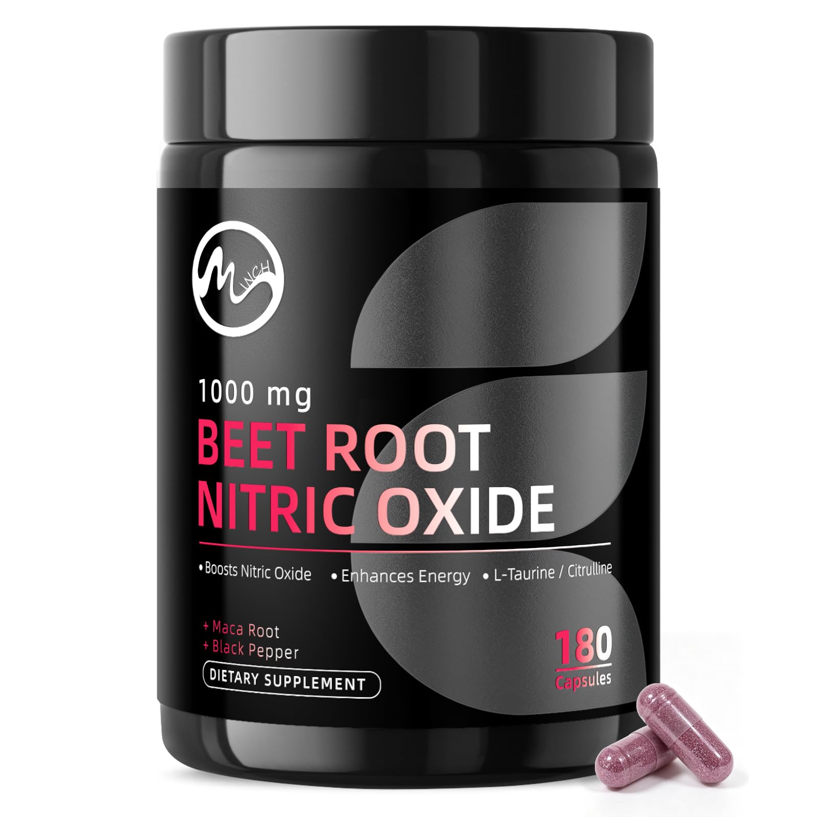 Beet Root Capsules - Nitric Oxide Booster for Men and Women, Beetroot Supplements 1000 mg w/ L-Citrulline, Taurine and Maca, Support Energy, Circulation & Nitric Oxide, Caffeine-Free, 180 Capsules