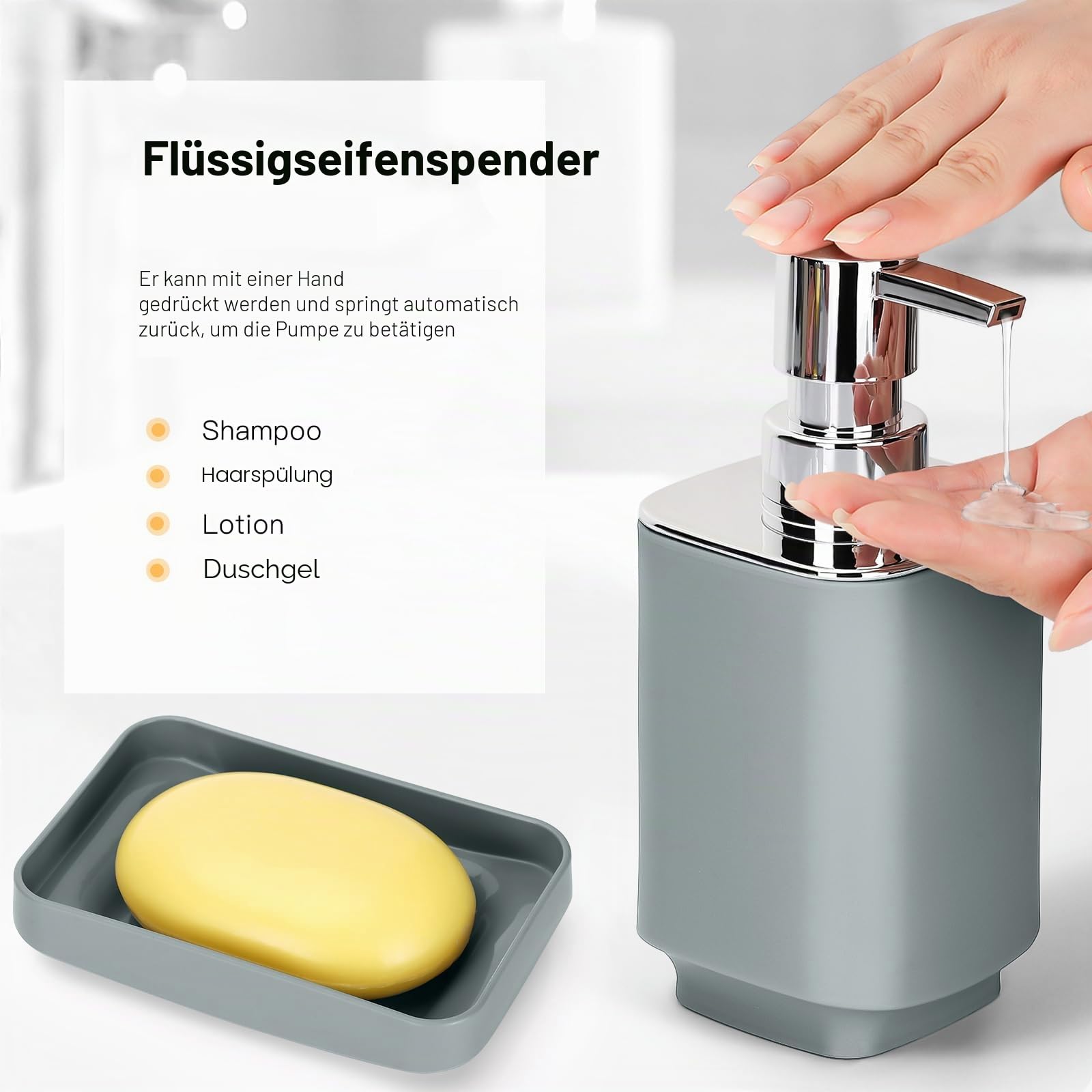 JOTOM 6-teiliges luxuriöses Kunststoff-Badezimmer-Zubehör-Set mit Mülleimer, WC-Bürste, Zahnbürstenhalter, Becher, Seifenschale und Seifenspender