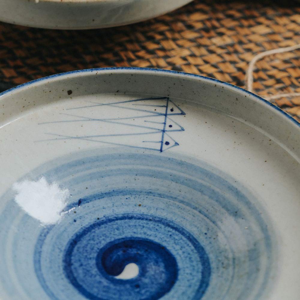2 Miski Do Sałatki, Retro, Ceramiczne, Wysokie, Ręcznie Malowane, Niebiesko-Białe, Z Falistą Nicią, Zastawa Stołowa