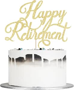 Gold Glitter Happy Retirement Cake Topper - Decorative Picks For Retired Party Cake (1 Pack)