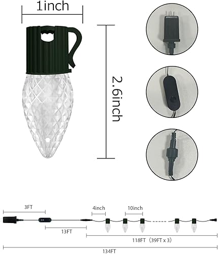 Miniatura 4 de HIITEN Luces de Navidad inteligentes RGB C9 para exteriores, 150 LED, 118 pies, efectos de persecución de bricolaje, aplicación Bluetooth, control