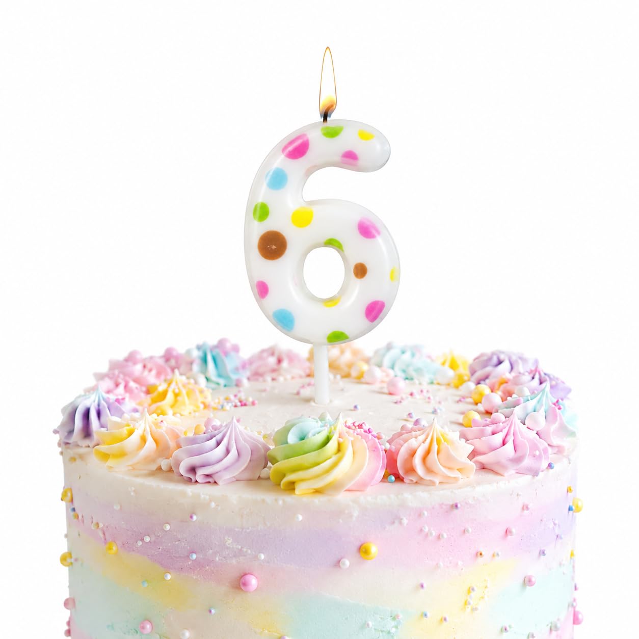 Wanna Party White Pastel Polka Dot Number 6 Birthday Candle, Numerical Cake Candle for 6th Birthday, Cake Cutting, Birthday Party Decoration & Celebration Supplies - 1PC-image-37