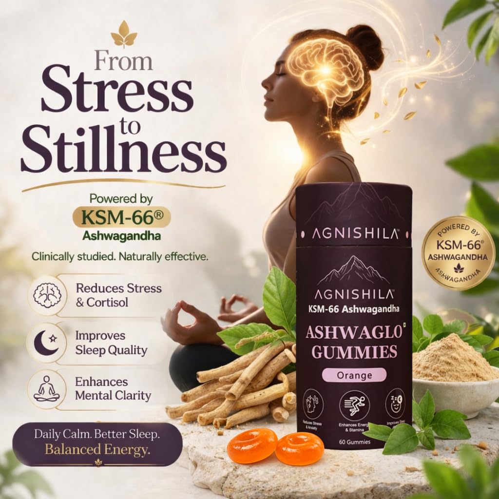 KSM-66 AshwaGlow Gummies | Agnishila KSM-66 Aswagandha Gummies | Reduces Anxiety, Deep Calm & Relaxation, Improves Sleep Quality | No Added Sugar | Pack of 60 — Amazon image 5