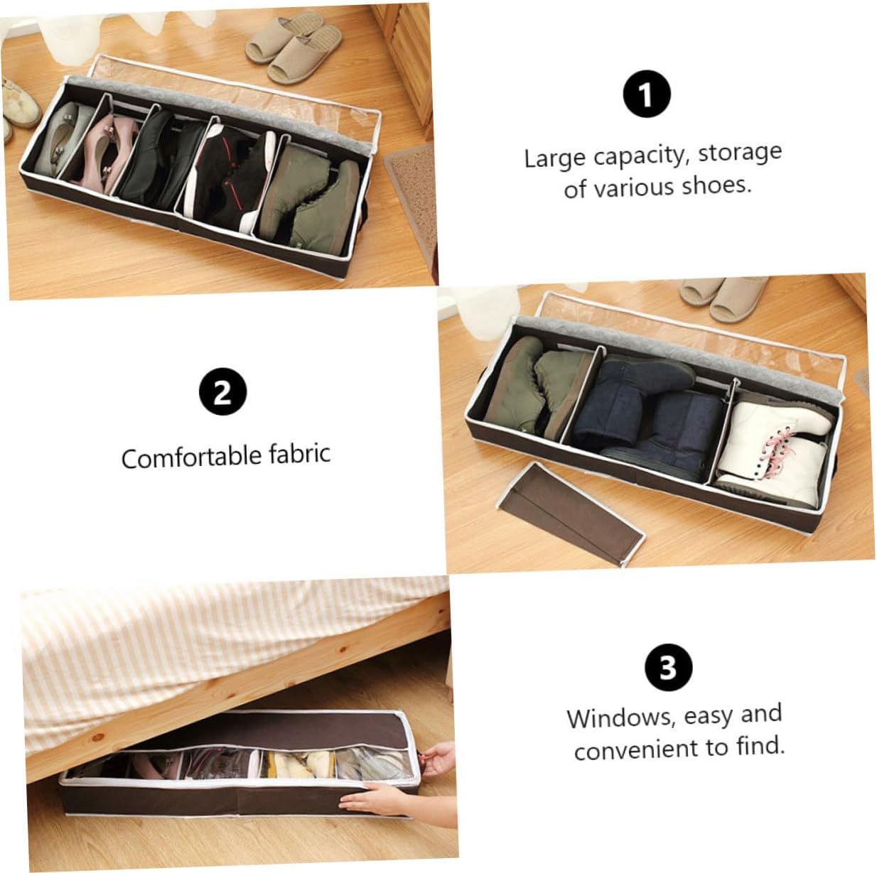 Outanaya Shoe Box Storage Portable Shoes Organizer Bag Visual Window Easy to Fold