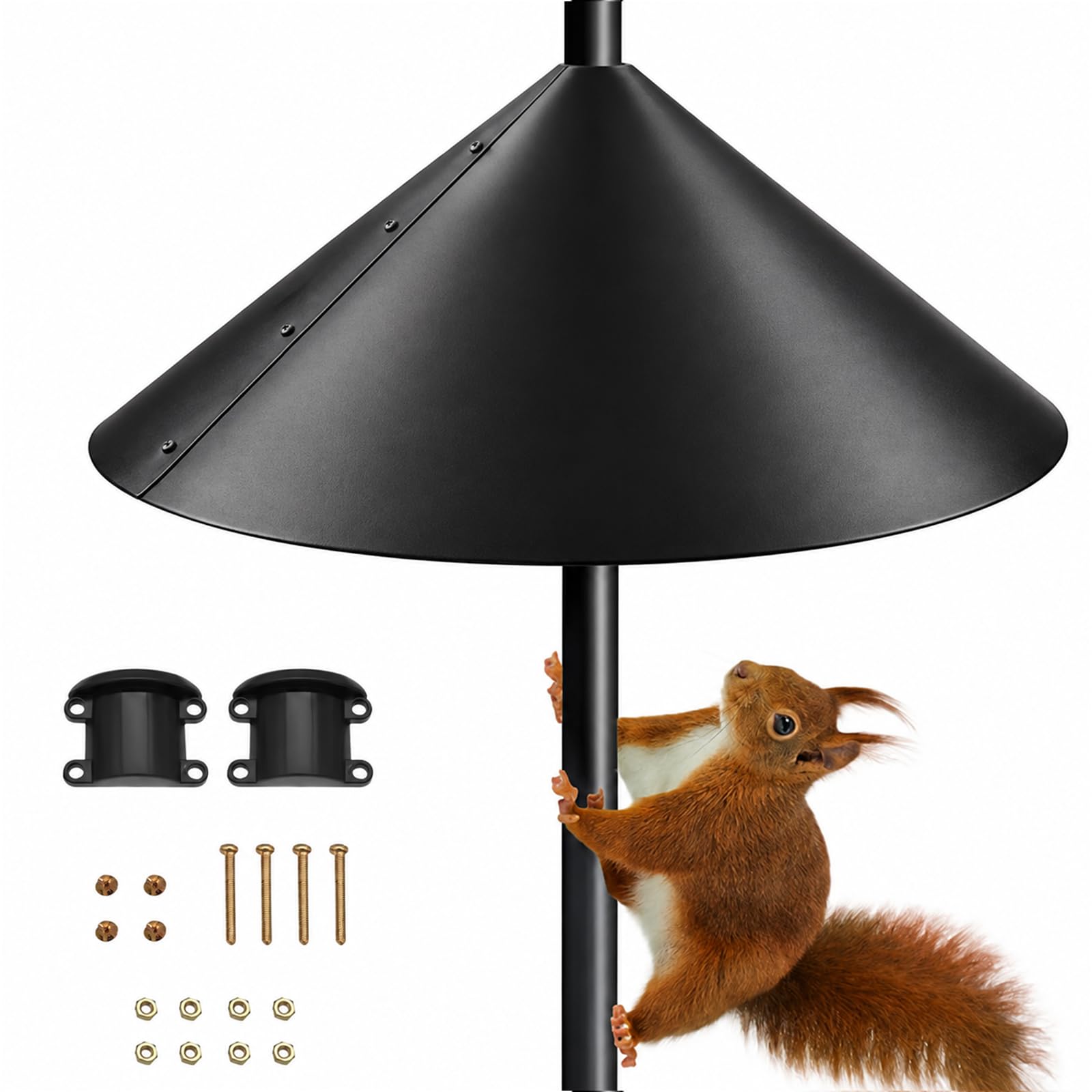 Squirrel Baffle, Rat Proof Bird Feeder 18" Wrap Around Squirrel Baffle for Bird Feeder Pole Large Black Squirrels Guard with Screws Nuts Universal Fit Baffles Squirrels Baffles Dome for Birds Poles