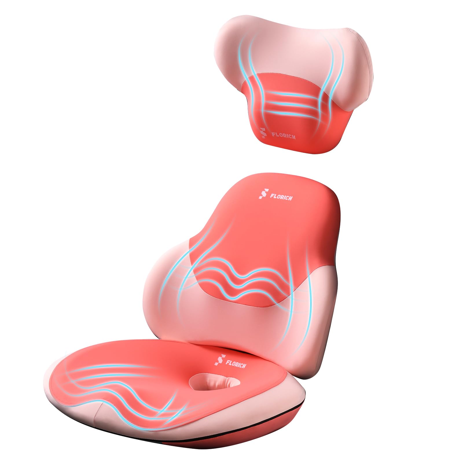FLORICH Seat Cushion and Lumbar Support Pillow for Office Chair Car Neck Headrest Pillow Memory Foam Seat Pads Pressure Relief Back Cushion and Carseat Pads(Dark Pink)