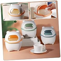 Vista 5 de Hemoton Mini cesta de basura de escritorio con tapa, mini botes de basura pequeños, contenedor de basura de dibujos animados, organizador