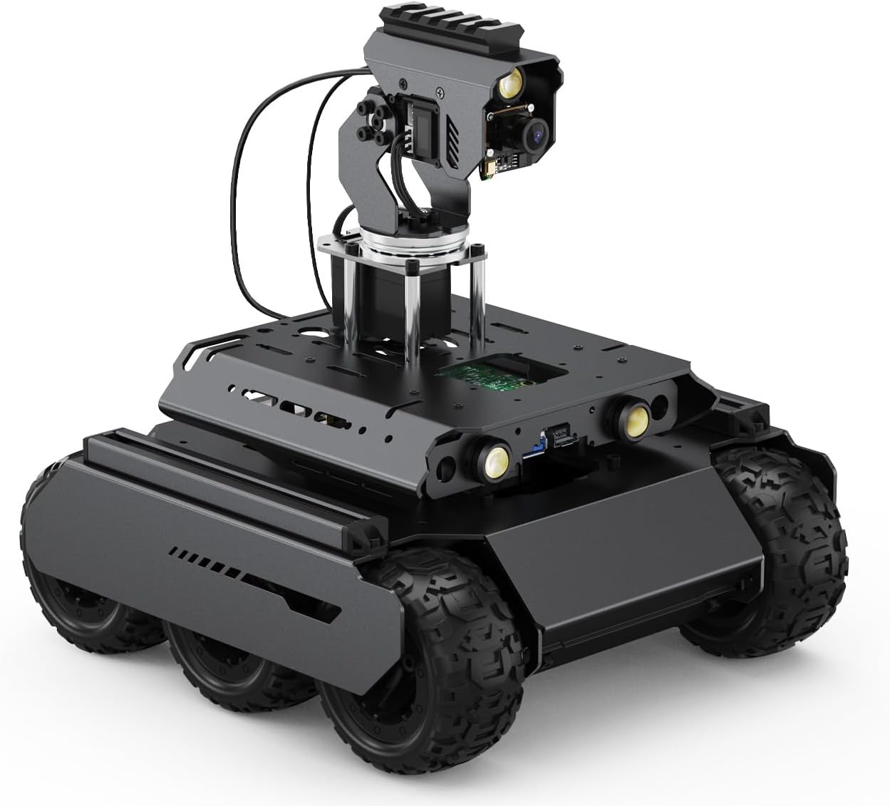 Waveshare UGV Rover Open-Source 6 Wheels 4WD AI Robot,Compatible with Raspberry Pi 4B, Dual Controllers, Comes with Pan-Tilt Module, PI4B-4GB Included