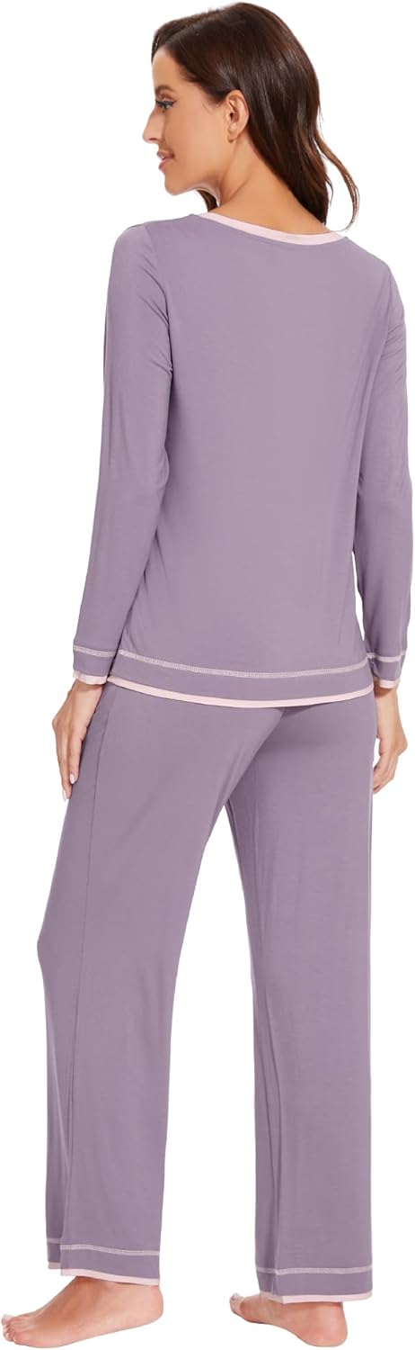 WiWi Women's Pajama Sets Soft Long Sleeves Top with Pants Cooling PJ 2 Piece Viscose from Bamboo Loungewear Set S-XXL - Image 2