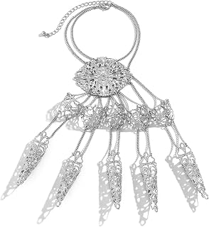 Gothic Metal Finger Nails Bracelet Silver Vintage Personalized Tapered Tassel Fingernail Hand Back Chain for Women Festival Costume Fingernail Accessories