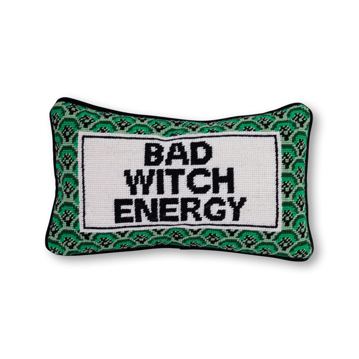 FURBISH Needlepoint Decorative Throw Pillow - Bad Witch Energy - 9"x15" - Small Embroidered Halloween Pillow for Living Room, Couch, Sofa, Chair & Bed - Eclectic Halloween Decor