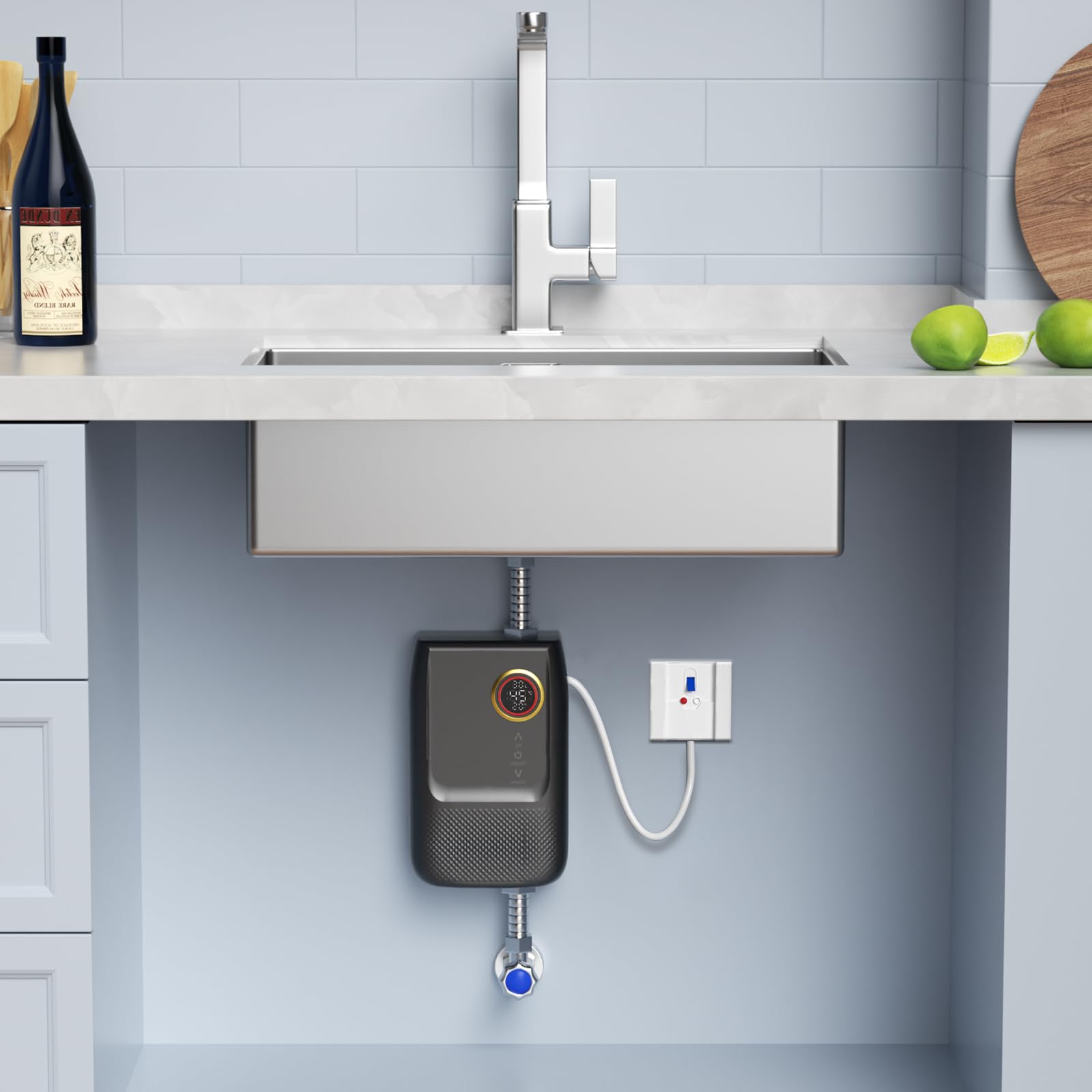 5500 W zbiornik ciepłej wody, bojler 1-5 l/min, podgrzewacz wody, mały magazyn, elektryczny, odporny na ciśnienie, 30~55℃, regulowany podgrzewacz przepływowy 13,5 x 6,8 x 19,5 cm