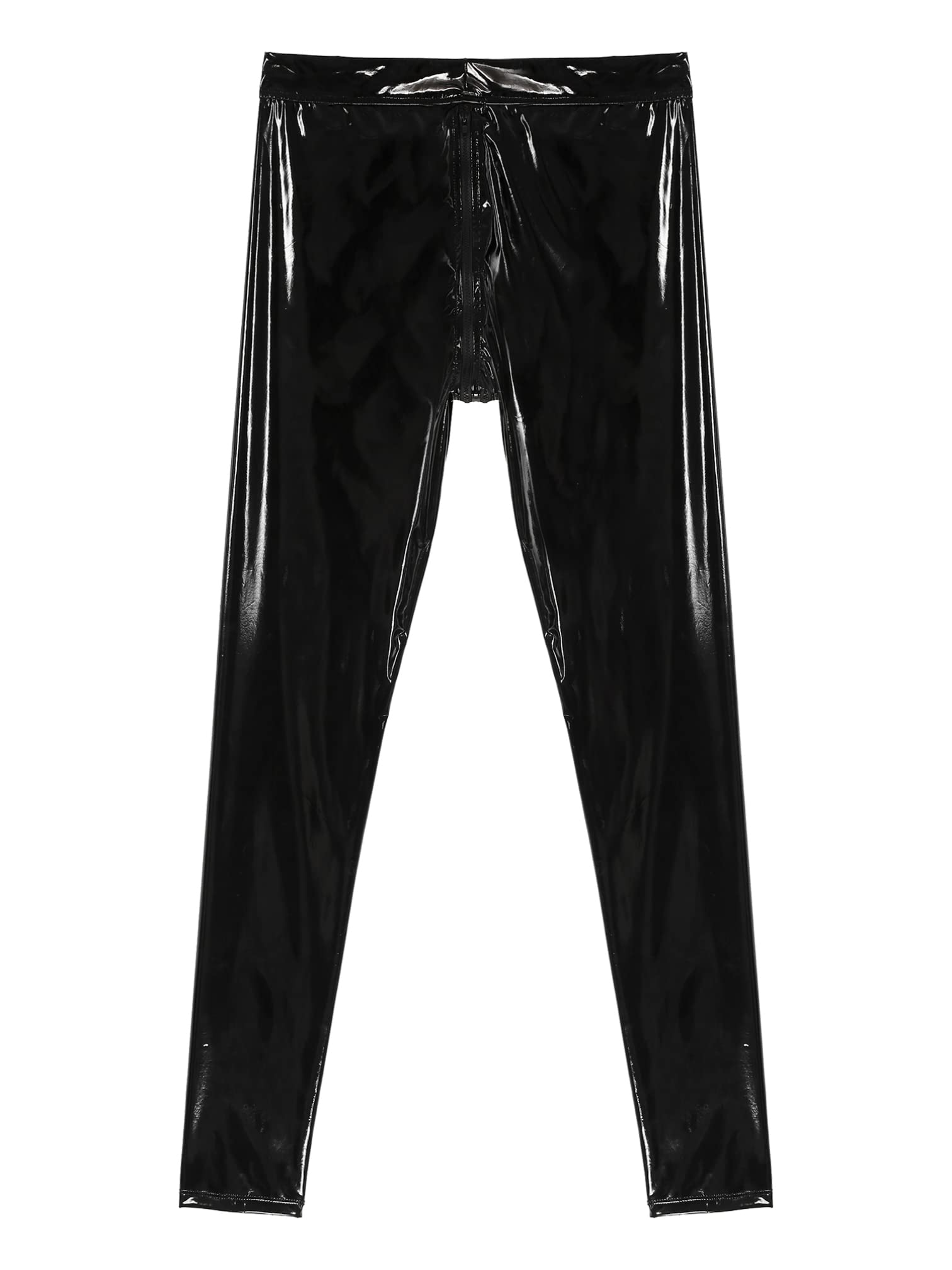 MSemis Herren Lack Leder Hose Pants Wetlook Leggings Skinny mit Reißverschluss Elastisch Lackoptik Lederhose Slim Fit