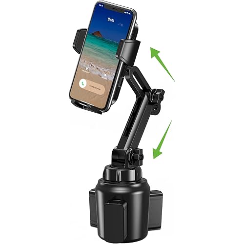 [Upgraded Cup Phone Holder for Car, Universal [No Shaking] Cup Holder Phone Mount with Expandable Base for Car Truck, Adjustable Holder,Compatible with iPhone Samsung All Phones (1 Pack)