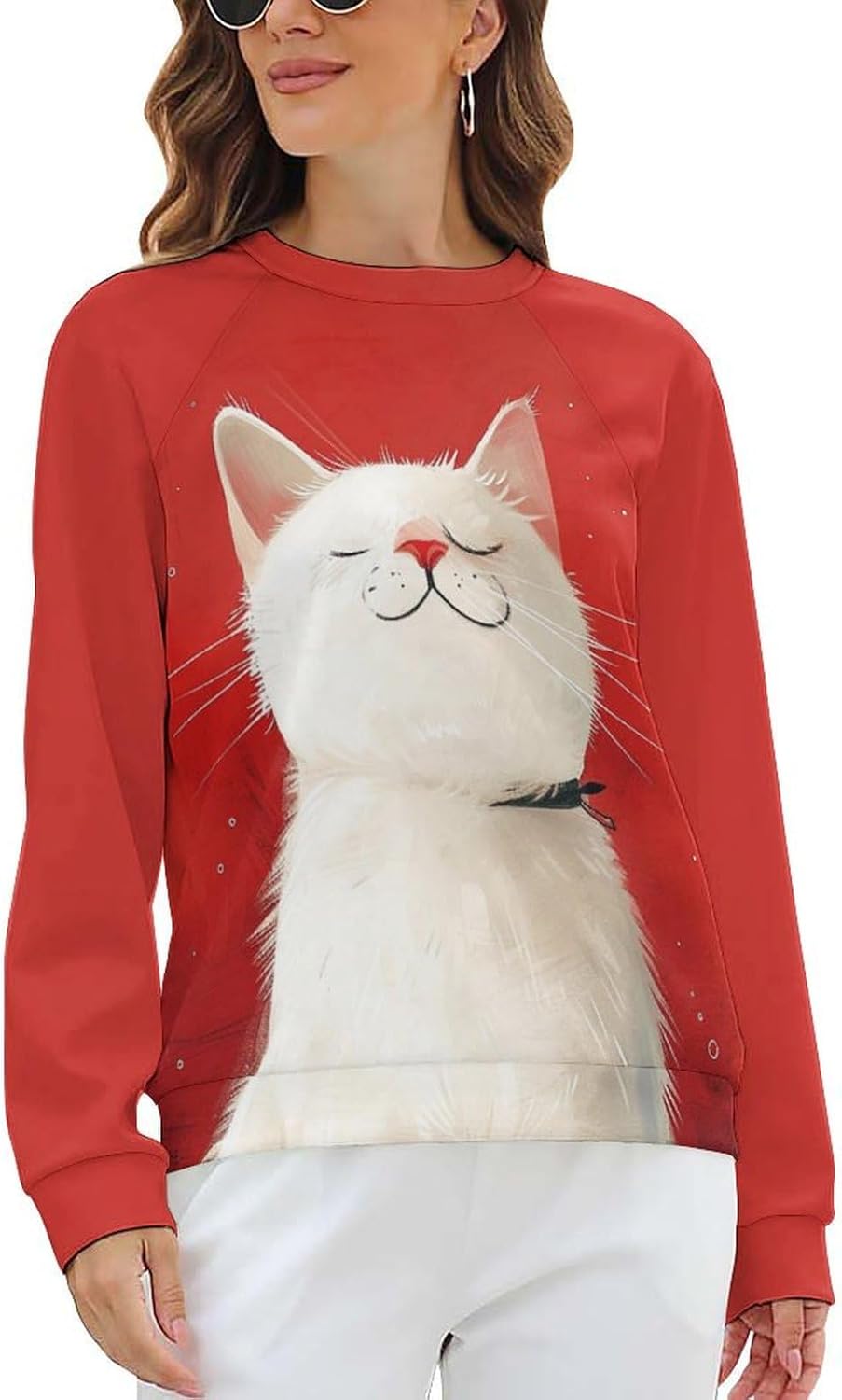Long Sleeve Shirts for Women Cat Printed Fall Winter Dressy Holiday Casual Fashion Crewneck Tunic Tee Shirts - Image 8
