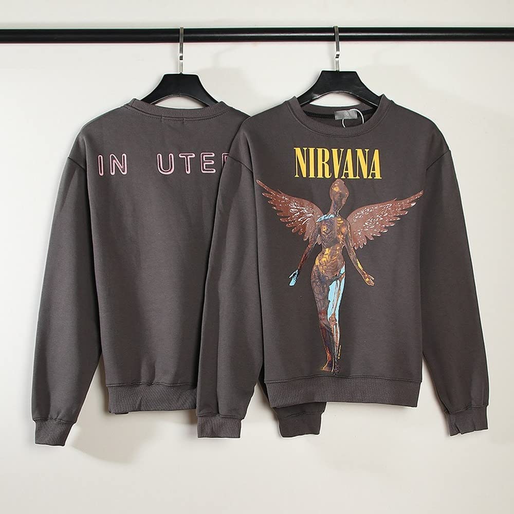 Moda Hip Hop Felpa per Unisex Adulti Adolescenti Nirvana Ala Stampa Manica Lunga Maglione Con Cappuccio Alla Moda Pullover Top