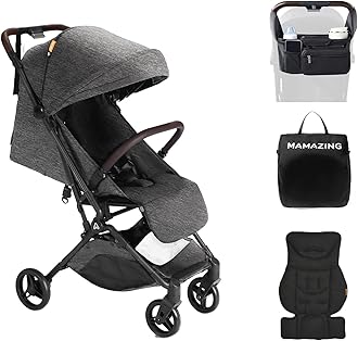 MAMAZING Lightweight Baby Travel Stroller with Carbor Fiber Frame, Compact & Airplane-Friendly, One-Handed Folding Design, 11.6 lbs, Perfect for Toddlers, Organizer & Cushion Included, Black