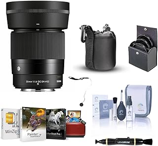 Sigma 30mm f/1.4 DC DN Contemporary Lens for Fujifilm X, Bundle with ProOptic 52mm Filter Kit, Lens Cleaner, Lens Pouch, Cleaning Kit, Cap Keeper, Mac Software Kit