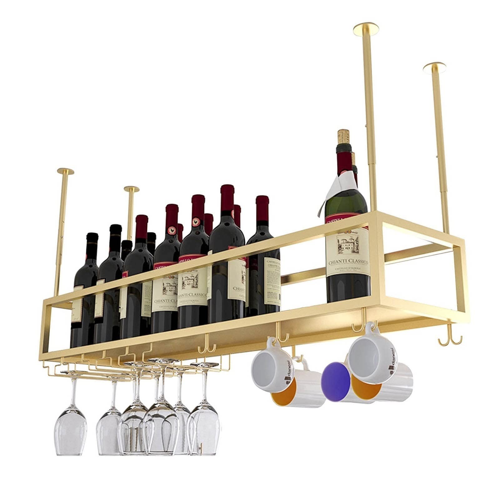 Présentoir à bouteilles en fer avec verres à pied suspendu pour bar et cuisine