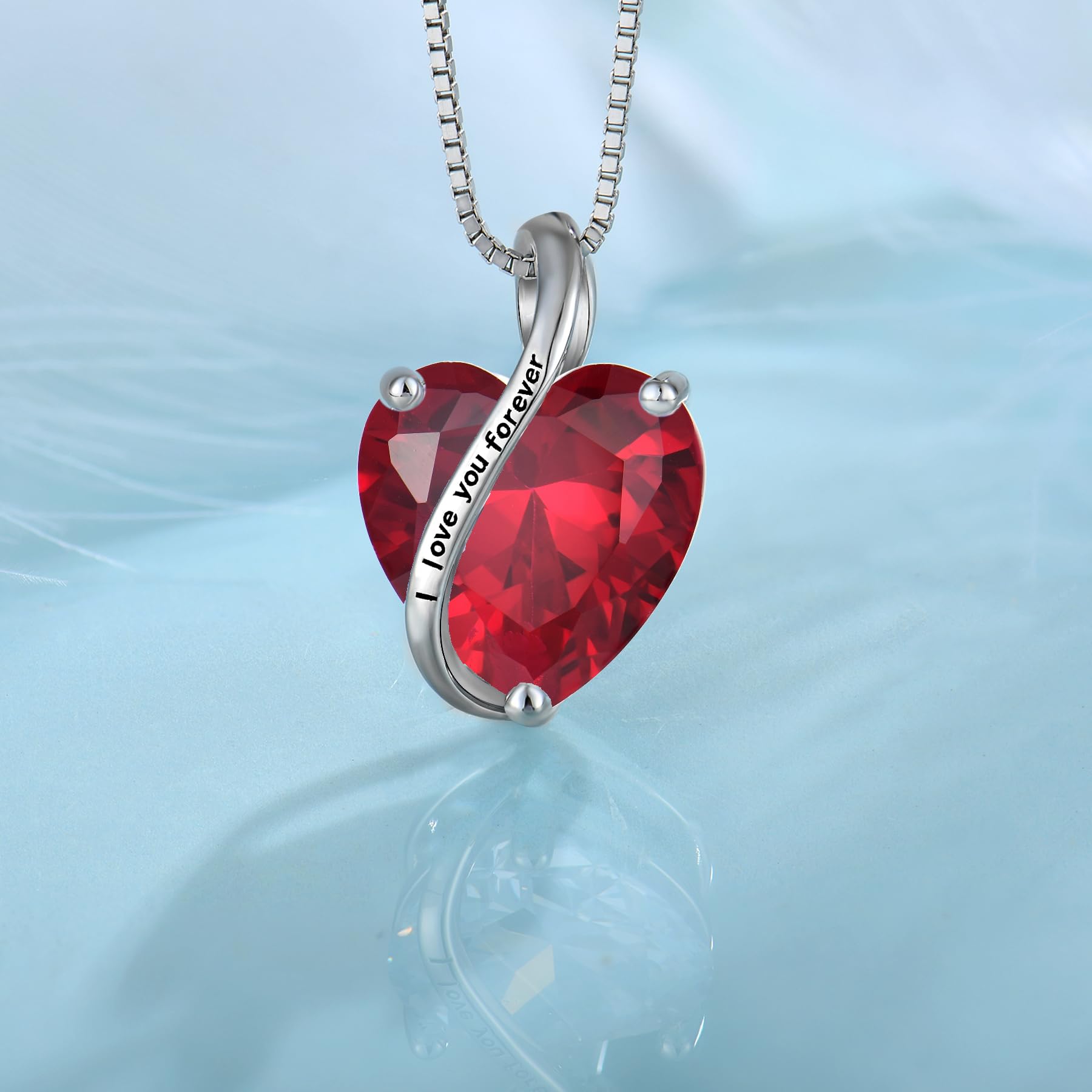 YL Damen Halskette 925 Sterling Silber "I love you" Anhänger 12 Geburtsstein Zirkonia Halskette Schmuck Geschenke für Mutter Freundin Damen