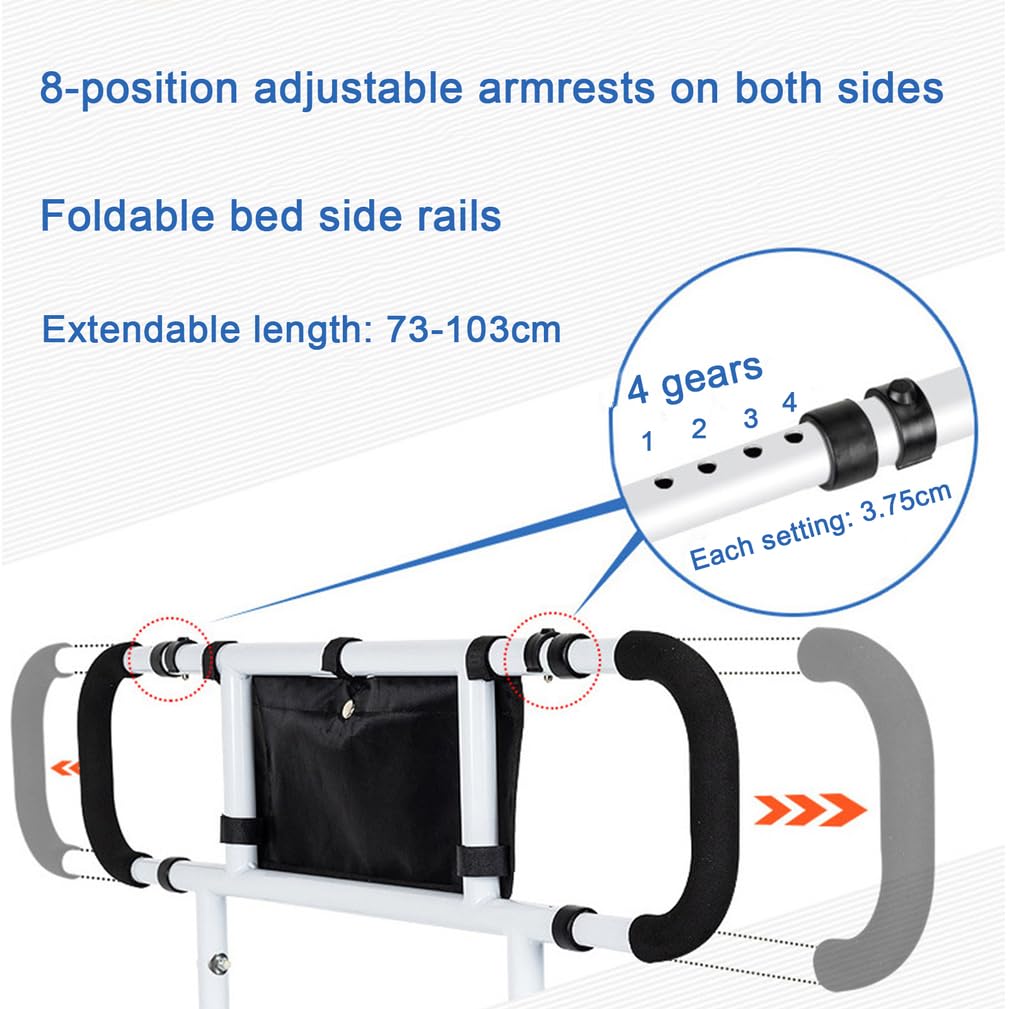 Rieles De Cama para Adultos Mayores De Seguridad con Bolsa De Almacenamiento, Barandillas Retráctiles Y Plegables para Cama para Personas Mayores,Negro