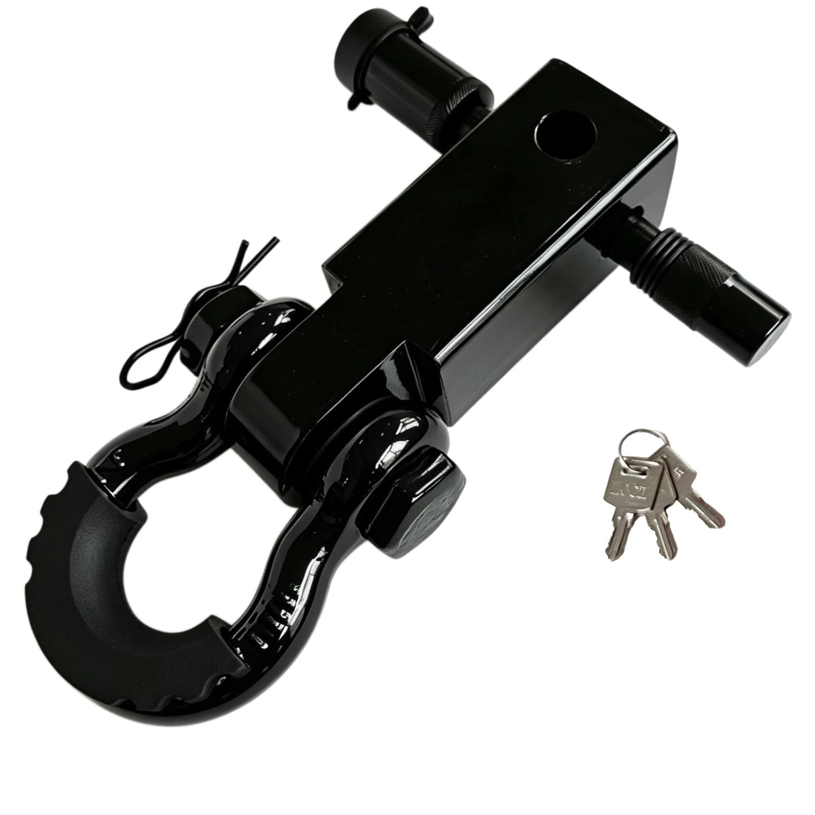 Adaptador Enganche con Grillete en U Acero, Grueso, Soporte Remolque con Pasador Bloqueo, para Recuperación Todoterreno, Negro, Gancho Negro