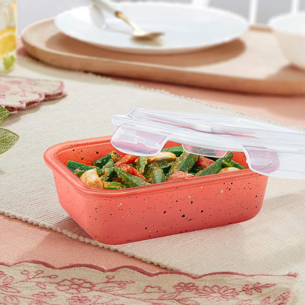 Borosil 640 ml Kube Pink Food Storage Container with Air Tight Lid | Rectangle Shape Borosilicate Glass Organiser | Microwave & Dishwasher Safe | For Fridge, Kitchen Storage