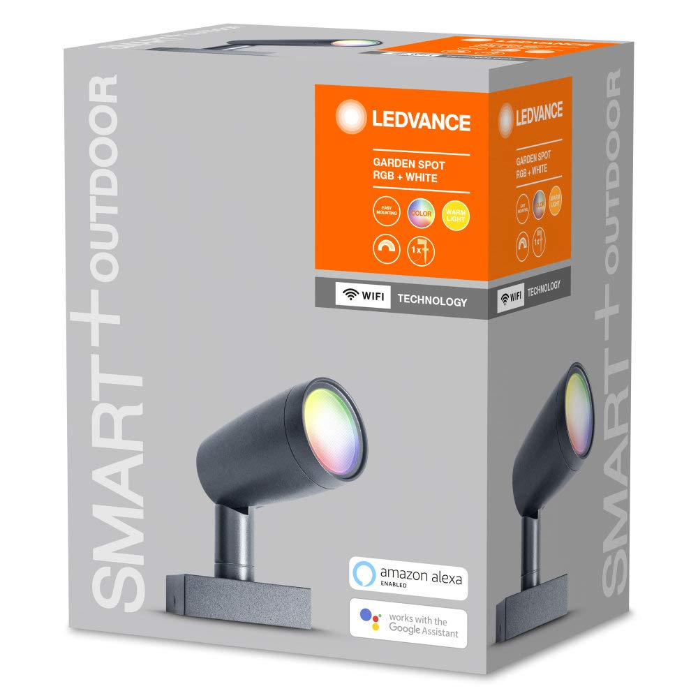 LEDVANCE Luce da giardino a LED intelligente con tecnologia WiFi, pacchetto base con 1 faretto per esterno, colori RGB modificabili, compatibile con Google e Alexa, SMART+ WIFI GARDEN SPOT 1P