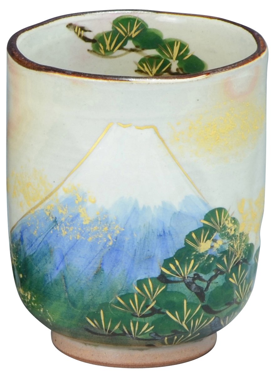 Aito USK901-01 Kyō Ware Kiyomizu Pottery, Shunyama Kiln Tea Cup, Large, Lucky Fuji : Home & Kitchen
